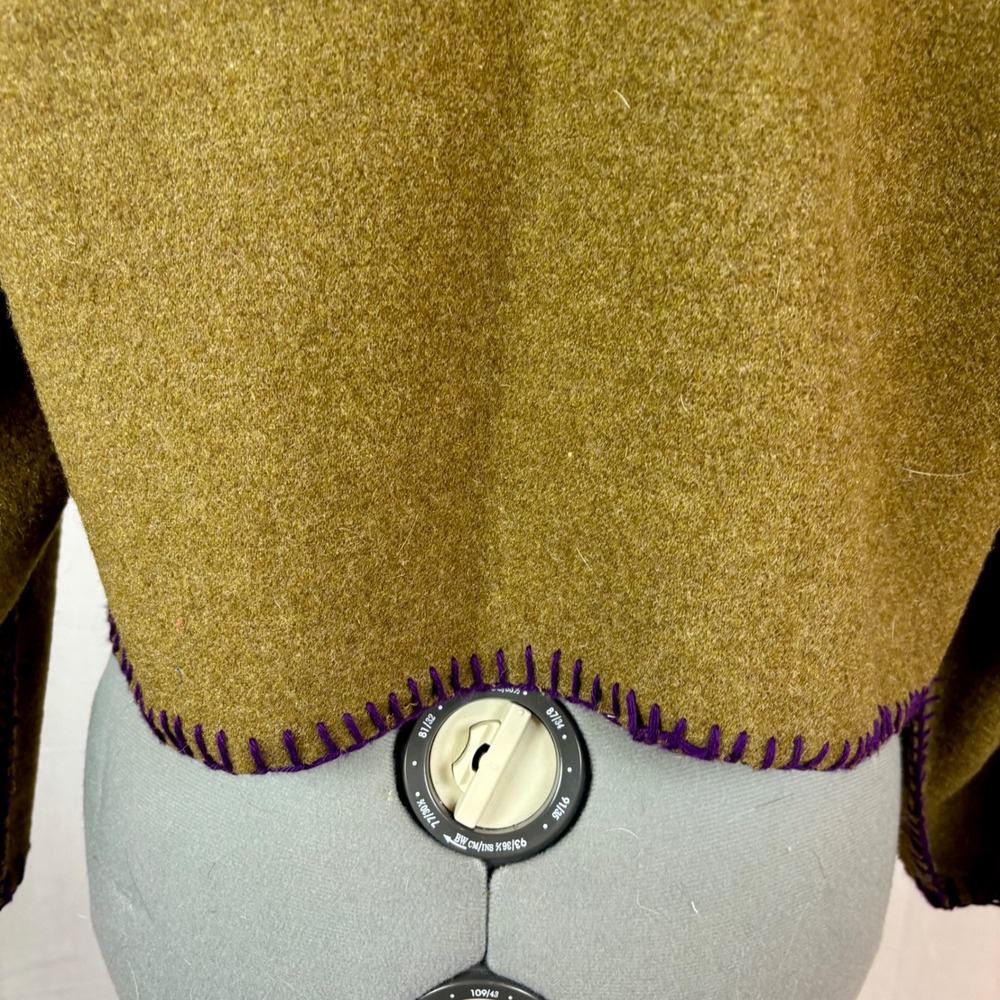 Handmade Hooded Cropped Jacket from Army Green‎ Blanket Button Front Pockets | L - Picture 11 of 16
